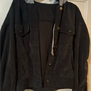 Dark Gray Corduroy Hoodie Jacket
